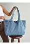 New Season Denim Jean Large Quality Shoulder Bag with Front Pocket. Length 38 Cm/ Width 52 cm - 8
