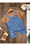 Palm Tree Printed Button Detailed Summer Denim Salopet Baby Boy Set