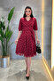 Lace Fabric V-Neck Midi Dress - Bordo