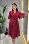 Lace Fabric V-Neck Midi Dress - Bordo - 3
