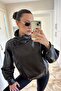 Women's Oversize Zr Model Textured Stand Collar Brown Leather Jacket - 2
