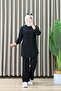 Sevay Pants Suit Black Women's Pique Fabric Two-Piece Hijab Suit with Pull-Over Buttons and Pocket Detail on Pants