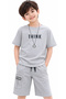 Boy's Think Written Necklace Detailed Shorts Set with Regular and Cargo Pockets in Gray Color - 4