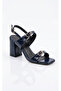 Navy Blue Shiny Patent Leather Double Buckle Design 9 cm Block Heeled Evening and Event Shoes - 4