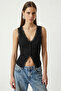 Lace Detailed Ribbed Knitted Blouse Lzv0060 Black - 2