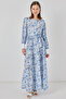 Women's Belted Long Dress 1395 Blue - 2