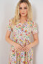 Women's Buttoned Short Sleeve Floral Dress 1393 Cream - 4