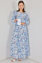 Women's Belted Long Dress 1395 Blue - 4