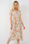 Women's Buttoned Short Sleeve Floral Dress 1393 Cream - 2