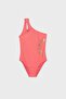 Girl Child 8-16 Years Old One Shoulder Sunset Printed Swimsuit Pomegranate