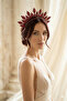 Red Crystal Stone Sunburst Model Bridal and Henna Crown Wedding Accessory - 4