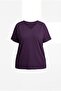 Women's Plus Size V-Neck Pocket Breathable Fabric Loose Purple Blouse - 7