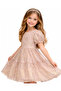 Girl's Gold Gilded Patterned Lined Midi Length Dress with Button Closure at the Back - 2