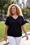 Women's Plus Size V-Neck Pocket Breathable Fabric Loose Black Blouse - 2