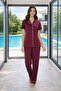 Women's Combed Cotton Short Sleeve Pajama Set 3364 Claret Red - 2