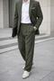 Men's Khaki Loose Fit Pleated Fabric Trousers - 6