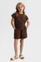Girl's 4-8 Years Old Short Sleeve T-Shirt with Bow Detail and Pockets, Brown - 3