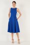 Regular Fit Crew Neck Pleated Midi Length Evening Dress with Pockets and Graduation Dress Dress 6111963 - 4