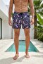 Lined Men's Navy Blue Swim Shorts Elastic Lace-Up Short Length Patterned Summer Beach Shorts Ls-95526 - 2