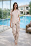 Women's Combed Cotton Short Sleeve Pajama Set 3336 Powder - 2