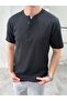 Men's Slim Fit Buttoned Collar Ribbed Short Sleeve T-Shirt - 4