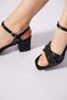 Poyes Cross Strap Stoned Open Women's Evening Dress Heeled Shoes Black Satin - 4
