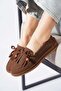 Toren base stitched fringe tassel buckle women's flat coffee suede
