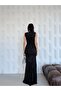 Black Double-Breasted V-Neck Sequined Evening Dress with Slits - 6
