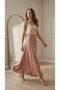 Women's Pink Color Suede High Waist Flared Long Skirt - 5