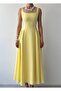 Square neck strap flared long dress yellow - 2