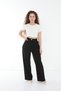 Women's High Waist Doubleface Fabric Palazzo Pants - Black - 3