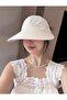 قبعة نسائية واقية من الشمس بتصميم ذيل الحصان وحافة واسعة، مناسبة للصيف، لون كريمي - 6