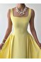 Square neck strap flared long dress yellow - 3