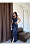 Navy Blue Double-Breasted V-Neck Slit Sequined Evening Dress - 2