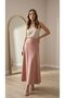 Women's Pink Color Suede High Waist Flared Long Skirt - 6