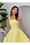 Square neck strap flared long dress yellow - 5