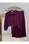 Beste Zipper Detailed Skirt Suit.Mf1888-As092 Burgundy - 2