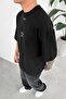 Black Collar Print Detail Premium Oversize T-Shirt - 2