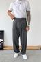 Dark Gray Pleated Baggy Fabric Trousers - 2