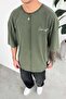 Khaki Embroidery Detailed Premium Oversize T-Shirt - 2