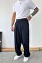 Navy Blue Pleated Baggy Fabric Pants