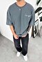 Gray Embroidery Detailed Premium Oversize T-Shirt
