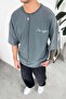 Gray Embroidery Detailed Premium Oversize T-Shirt - 2