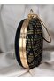 Black Gold Patterned Handmade Round Evening Bag – Stylish Evening Clutch with Ring Handle - 2