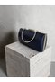 Navy Blue Color Imported Shiny Fabric Metal Case Chain Strap Women's Evening Dress Bag Wedding Engagement Graduation Prom - 4