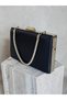 Navy Blue Color Imported Shiny Fabric Metal Case Chain Strap Women's Evening Dress Bag Wedding Engagement Graduation Prom - 7