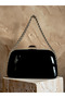 Black Color Luxury Patent Leather Silver Detailed Chain Strap Women's Evening Dress Bag Wedding Engagement Graduation - 5