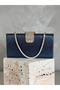 Navy Blue Color Imported Shiny Fabric Metal Case Chain Strap Women's Evening Dress Bag Wedding Engagement Graduation Prom - 6