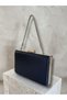 Navy Blue Color Imported Shiny Fabric Metal Case Chain Strap Women's Evening Dress Bag Wedding Engagement Graduation Prom - 9