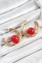 Stylish Brass Gold Color Hoop Model Red Bead Detail Women's Earrings Teachers Mothers Valentine's Day H - 2